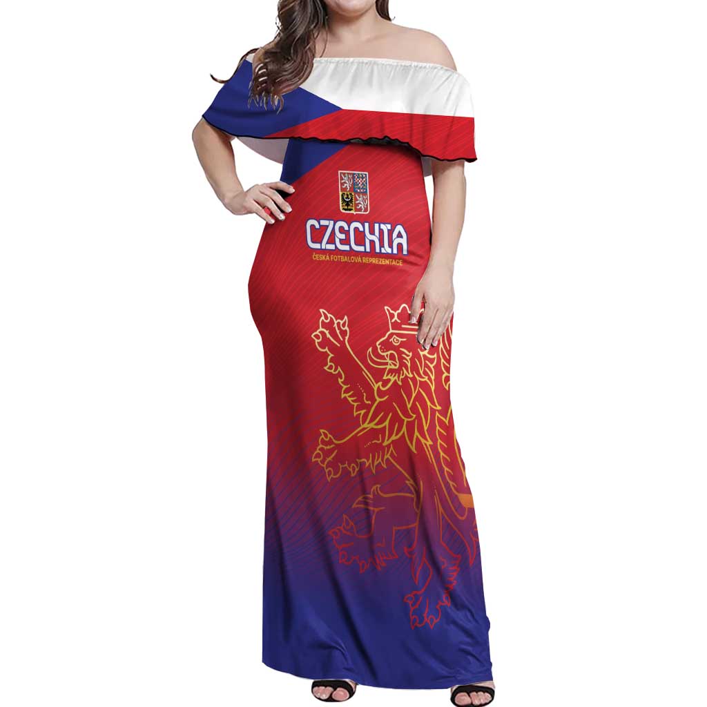 Custom Czech Republic Off Shoulder Maxi Dress Unique Double Tailed Lion - Wonder Print Shop