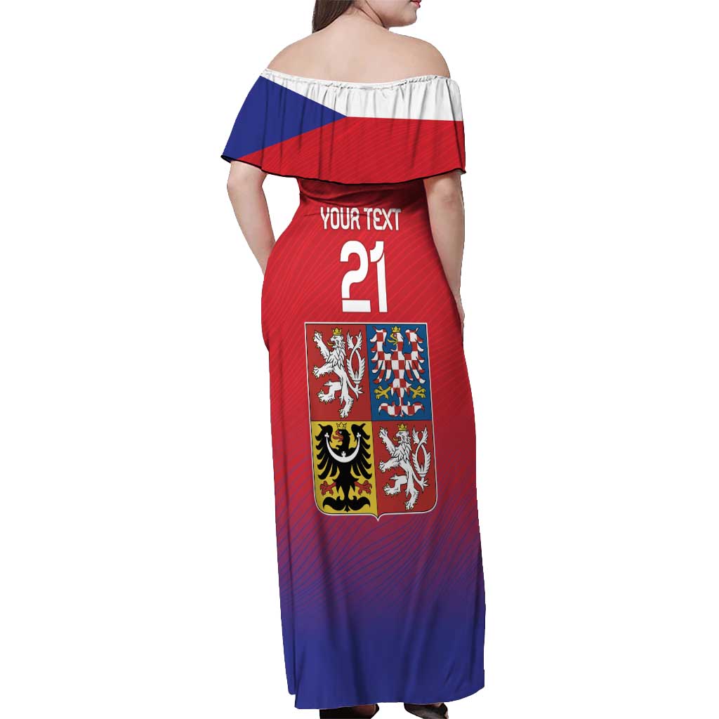 Custom Czech Republic Off Shoulder Maxi Dress Unique Double Tailed Lion - Wonder Print Shop