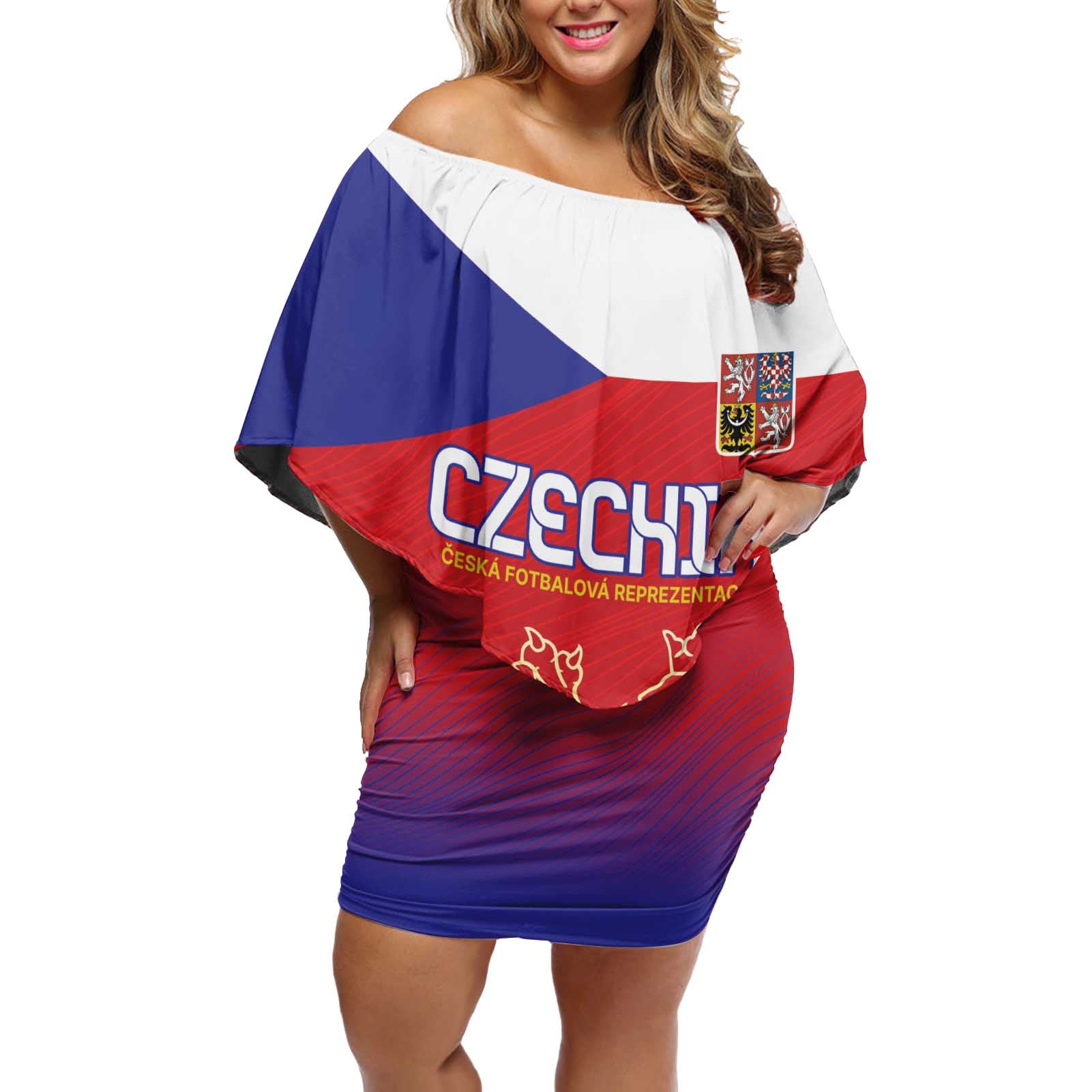 Custom Czech Republic Off Shoulder Short Dress Unique Double Tailed Lion - Wonder Print Shop