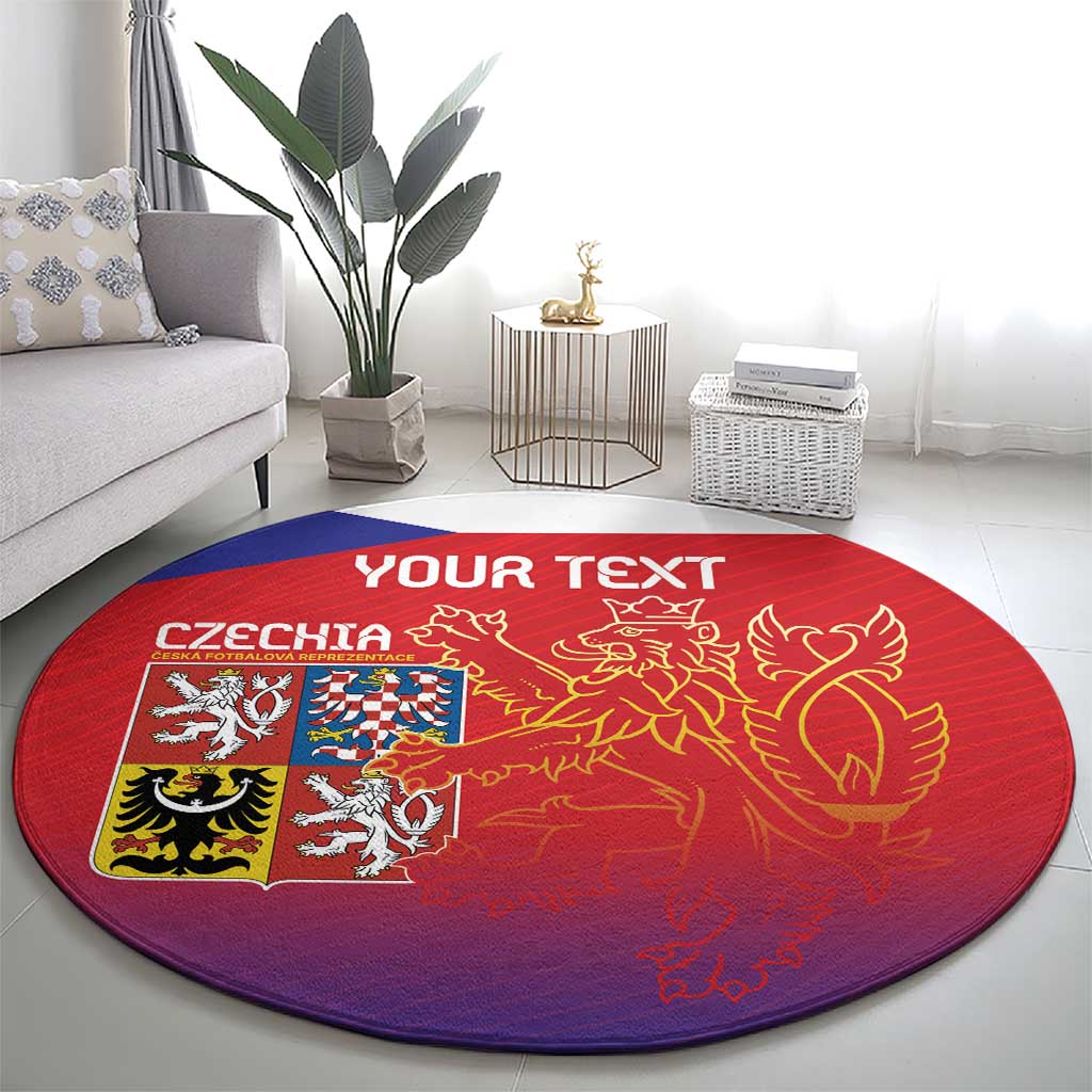 Custom Czech Republic Round Carpet Unique Double Tailed Lion