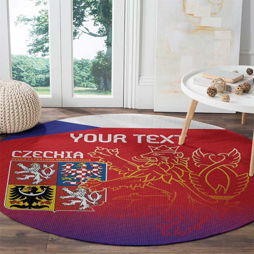 Custom Czech Republic Round Carpet Unique Double Tailed Lion