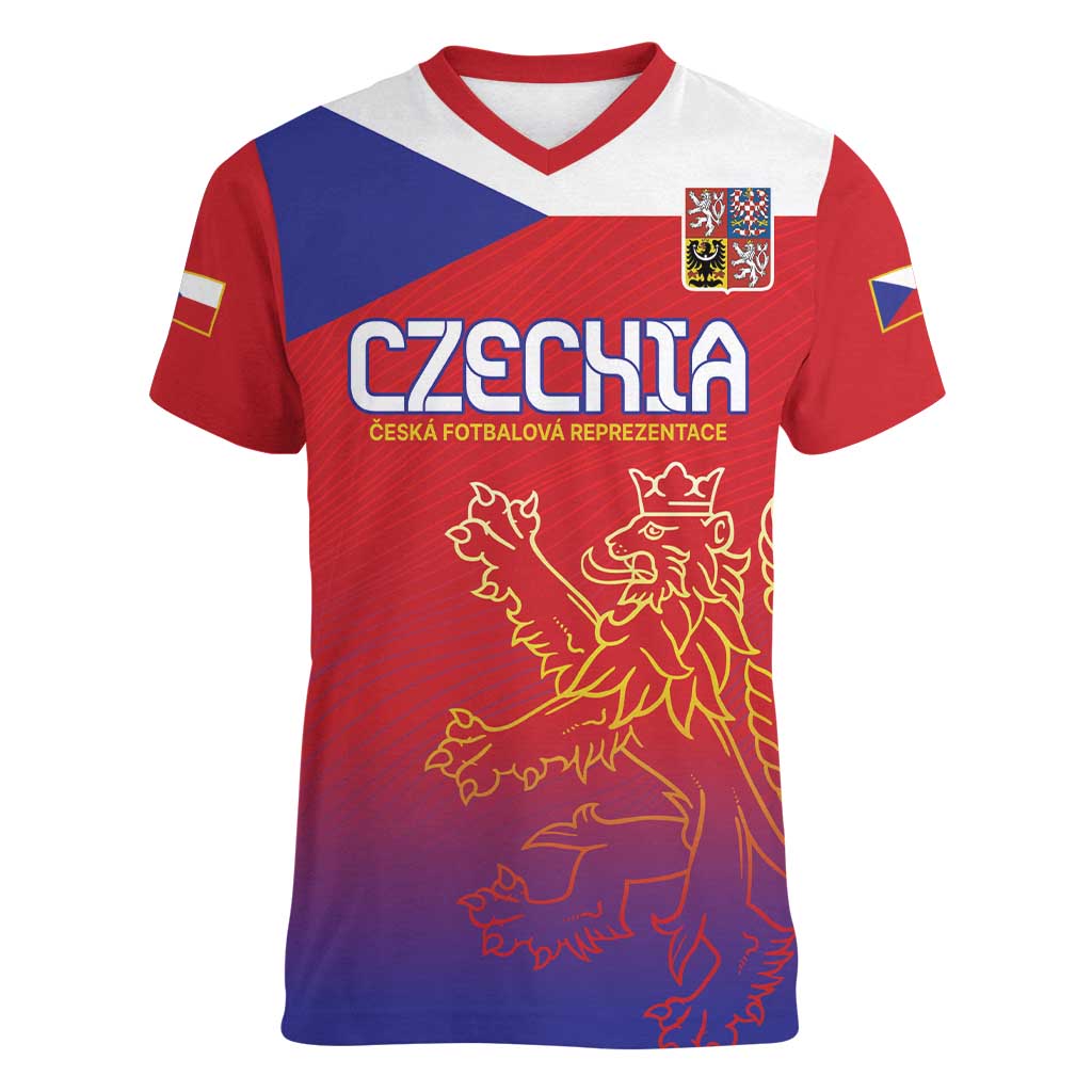 Custom Czech Republic Women V-Neck T-Shirt Unique Double Tailed Lion - Wonder Print Shop