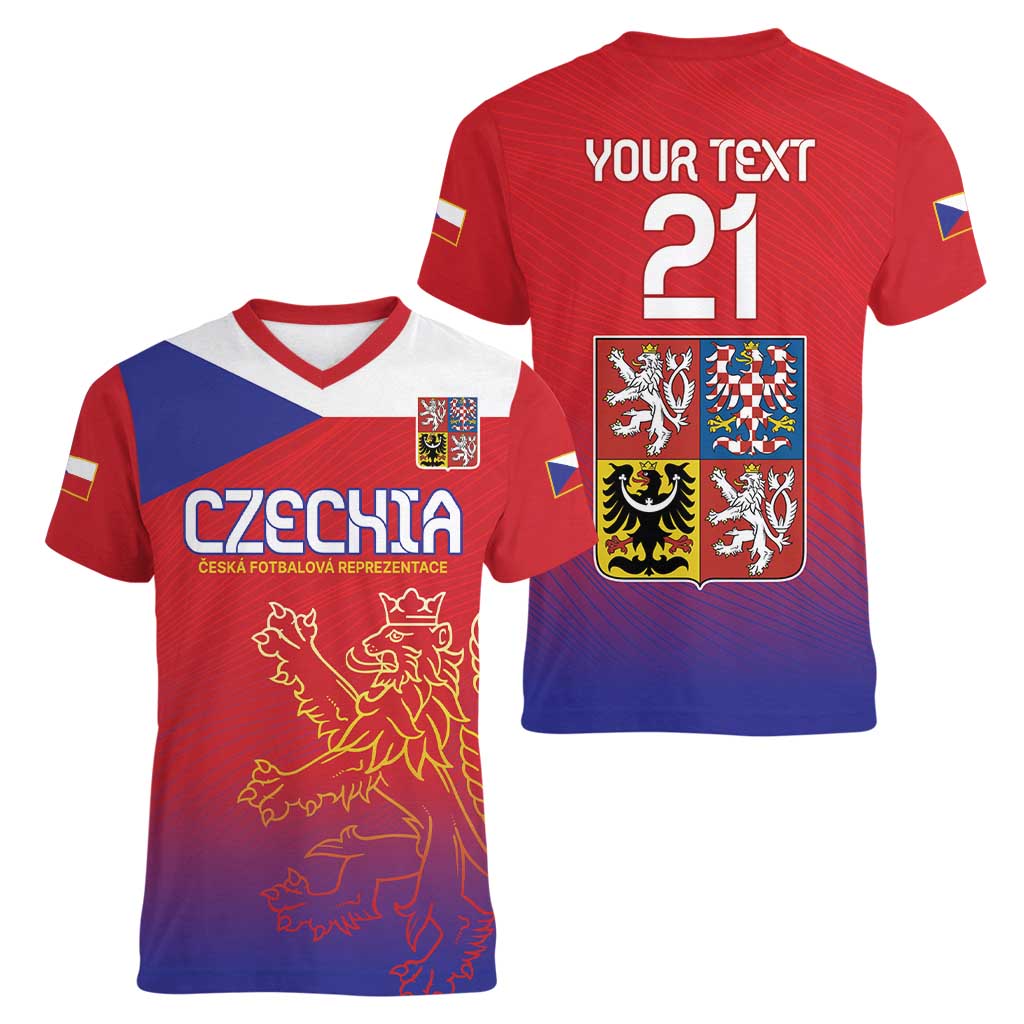 Custom Czech Republic Women V-Neck T-Shirt Unique Double Tailed Lion - Wonder Print Shop