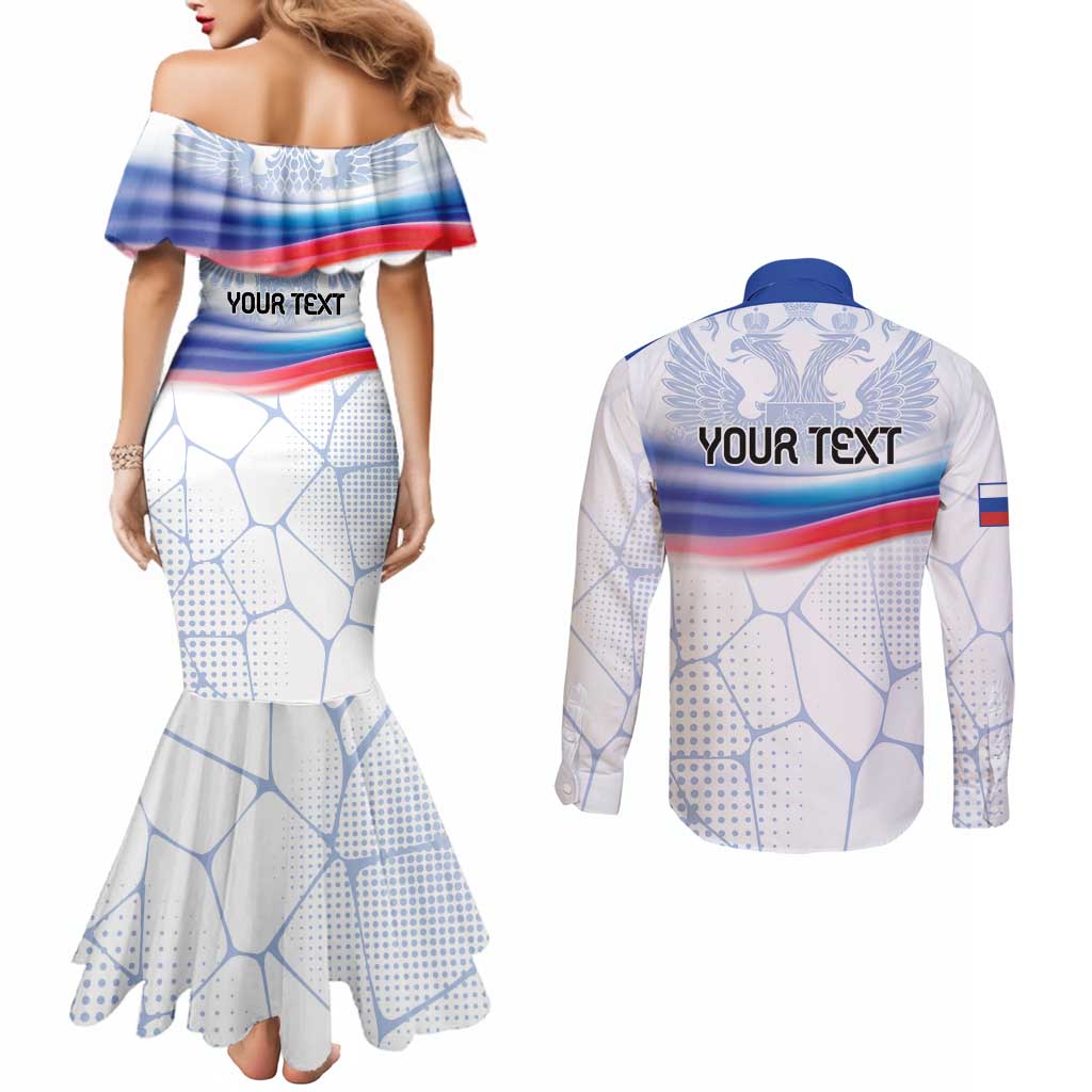 Personalized Russia Double-headed Eagle Couples Matching Mermaid Dress and Long Sleeve Button Shirt Special Flag Style