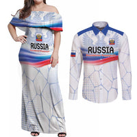 Personalized Russia Double-headed Eagle Couples Matching Off Shoulder Maxi Dress and Long Sleeve Button Shirt Special Flag Style LT9 - Wonder Print Shop