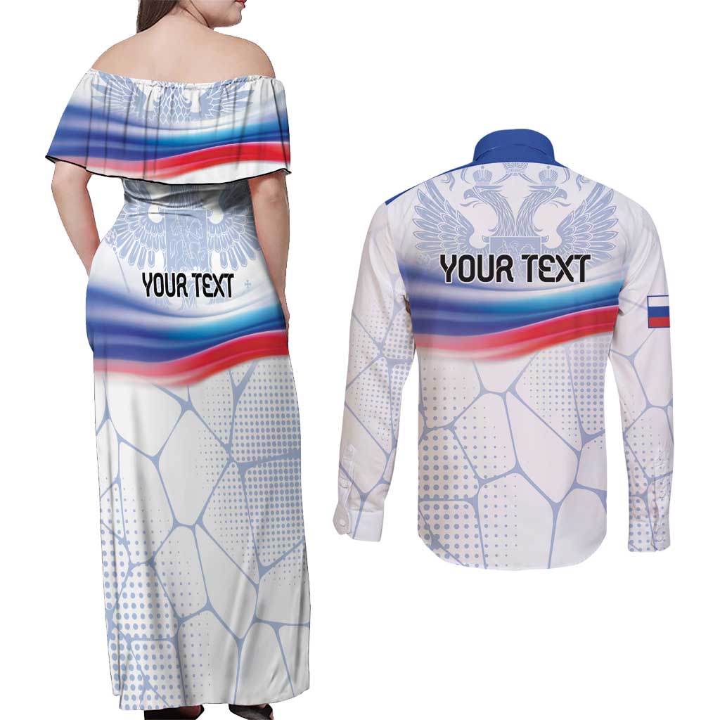 Personalized Russia Double-headed Eagle Couples Matching Off Shoulder Maxi Dress and Long Sleeve Button Shirt Special Flag Style LT9 - Wonder Print Shop