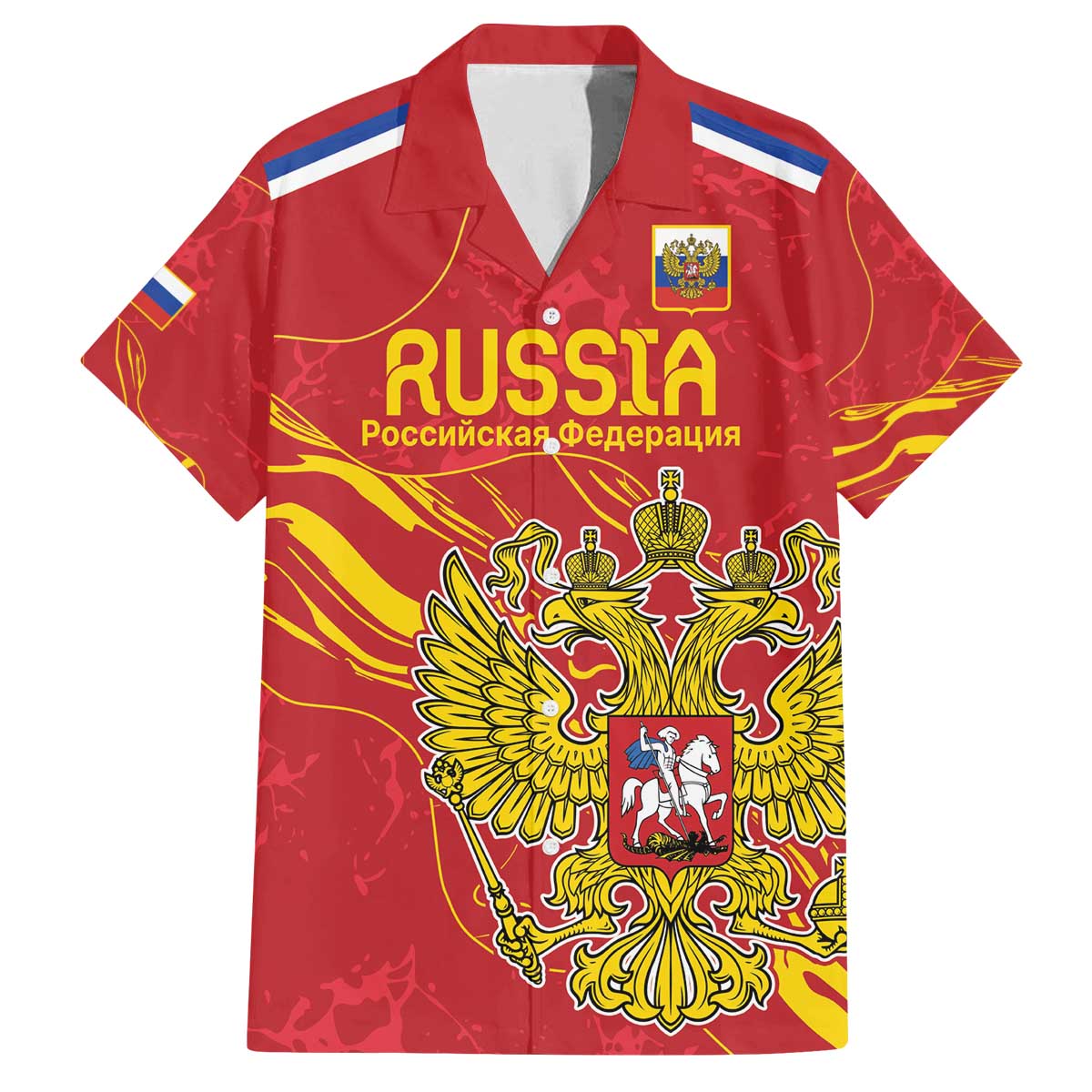 Custom Russia with Double-headed Eagle Family Matching Off The Shoulder Long Sleeve Dress and Hawaiian Shirt - Wonder Print Shop