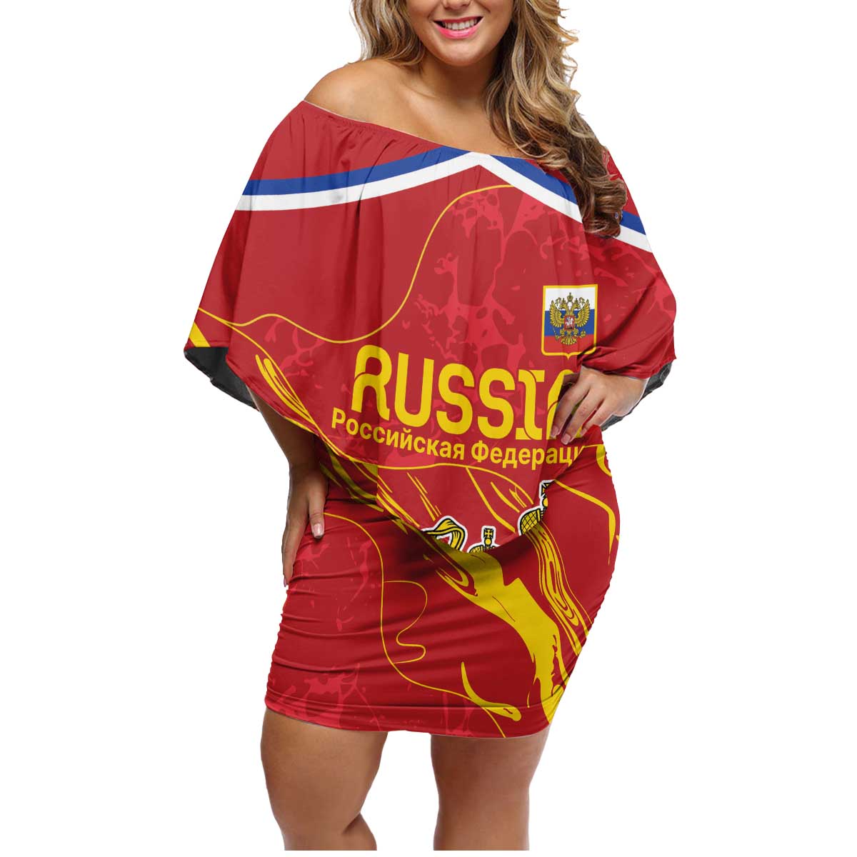 Custom Russia with Double-headed Eagle Family Matching Off Shoulder Short Dress and Hawaiian Shirt LT9 - Wonder Print Shop
