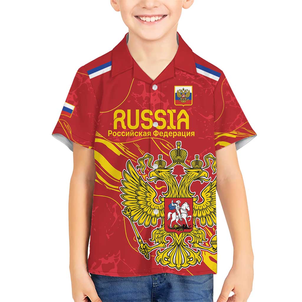 Custom Russia with Double-headed Eagle Family Matching Short Sleeve Bodycon Dress and Hawaiian Shirt - Wonder Print Shop