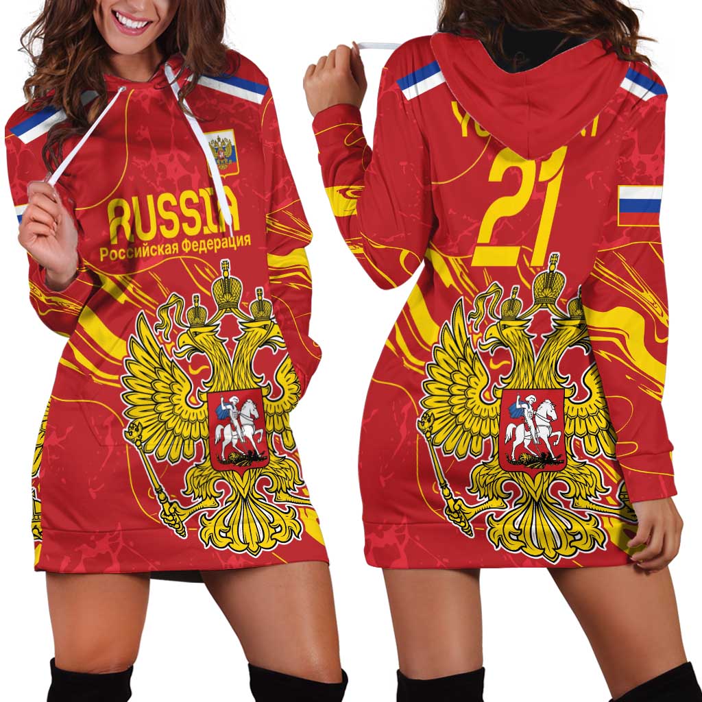 Custom Russia with Double-headed Eagle Hoodie Dress - Wonder Print Shop