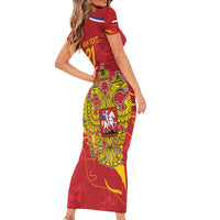 Custom Russia with Double-headed Eagle Short Sleeve Bodycon Dress - Wonder Print Shop