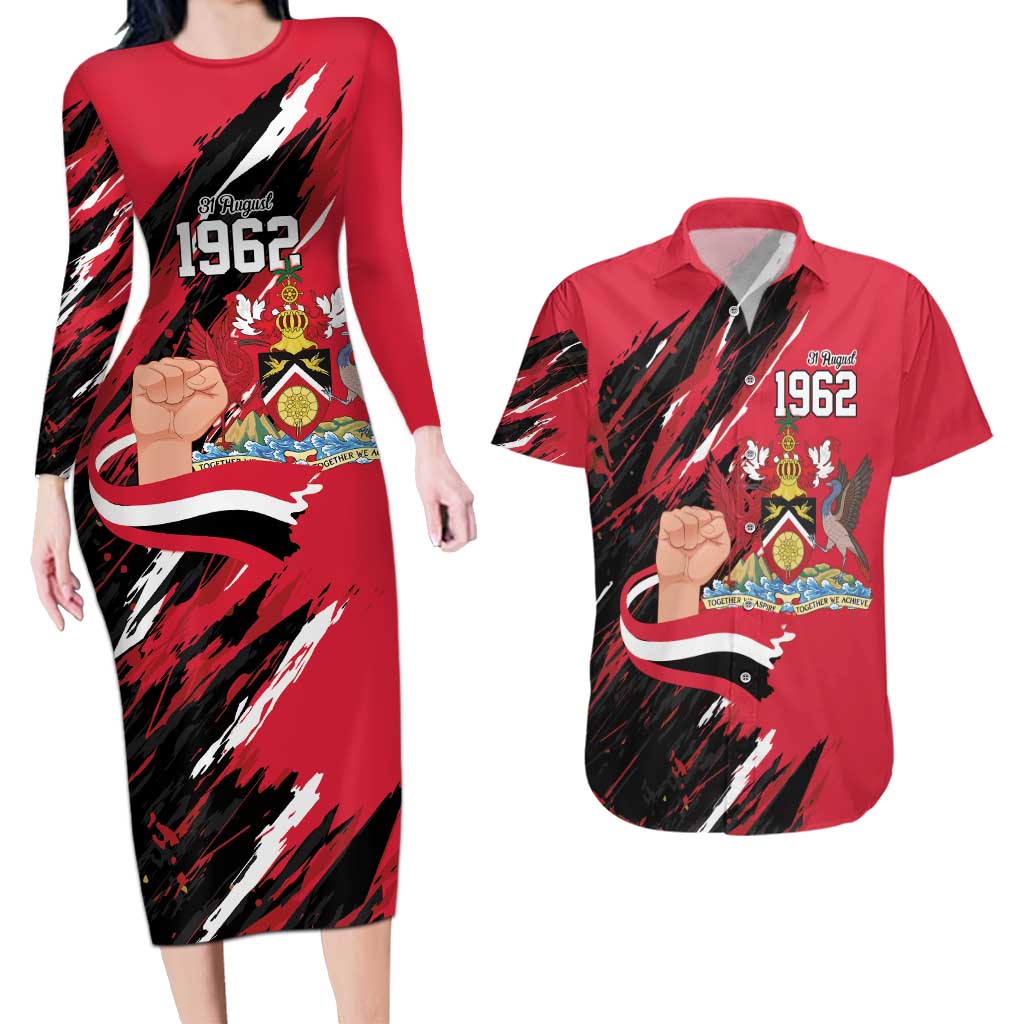 Trinidad and Tobago 1962 Personalized Couples Matching Long Sleeve Bodycon Dress and Hawaiian Shirt Happy Independence Day August 31th - Wonder Print Shop