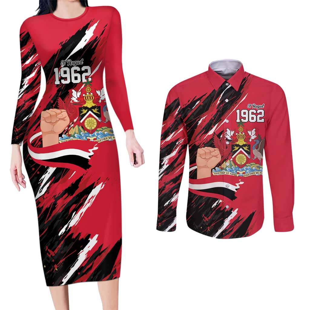 Trinidad and Tobago 1962 Personalized Couples Matching Long Sleeve Bodycon Dress and Long Sleeve Button Shirt Happy Independence Day August 31th - Wonder Print Shop