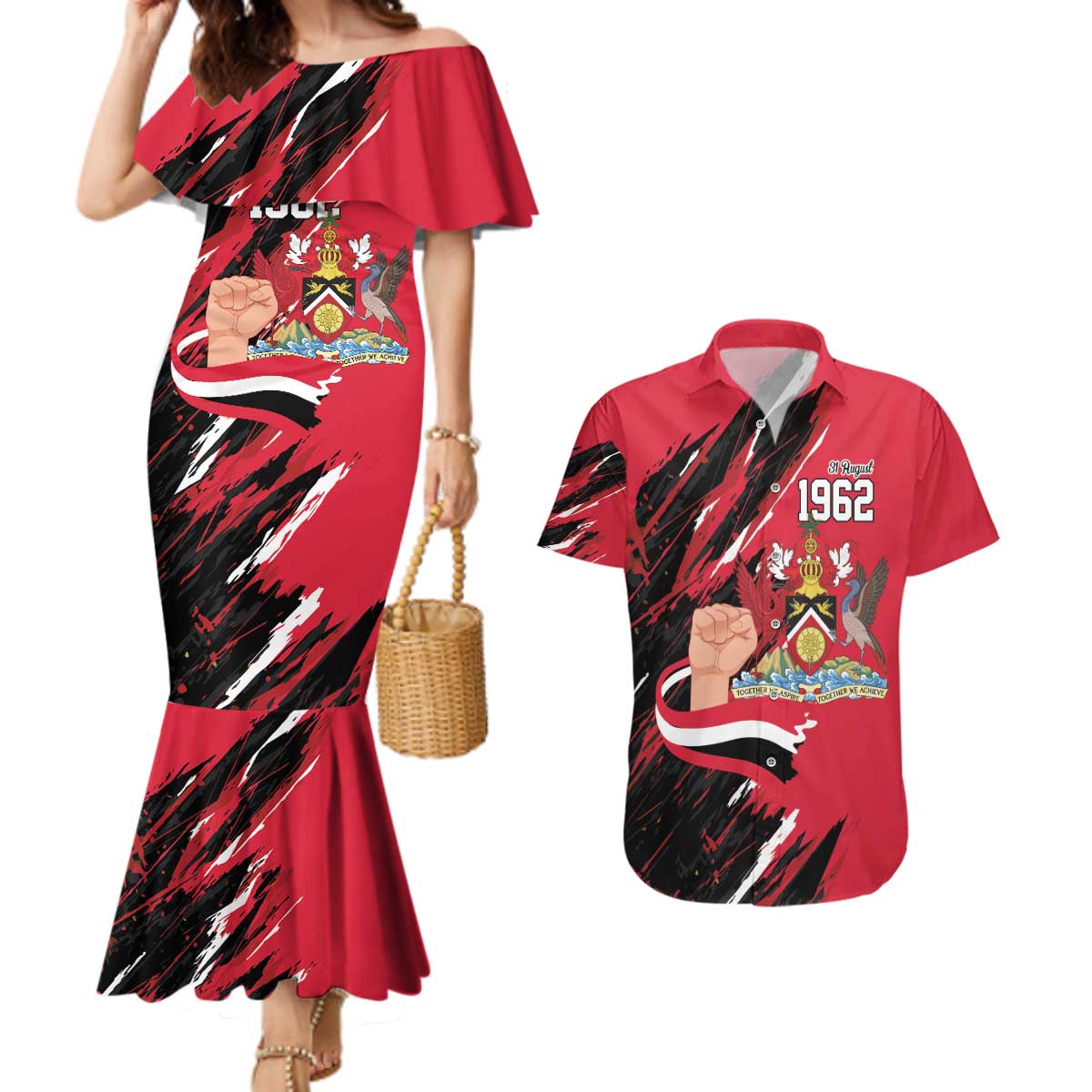 Trinidad and Tobago 1962 Personalized Couples Matching Mermaid Dress and Hawaiian Shirt Happy Independence Day August 31th - Wonder Print Shop