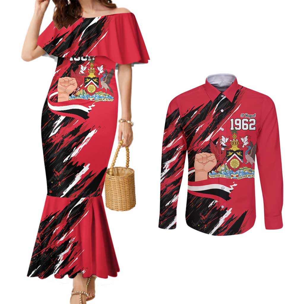 Trinidad and Tobago 1962 Personalized Couples Matching Mermaid Dress and Long Sleeve Button Shirt Happy Independence Day August 31th - Wonder Print Shop