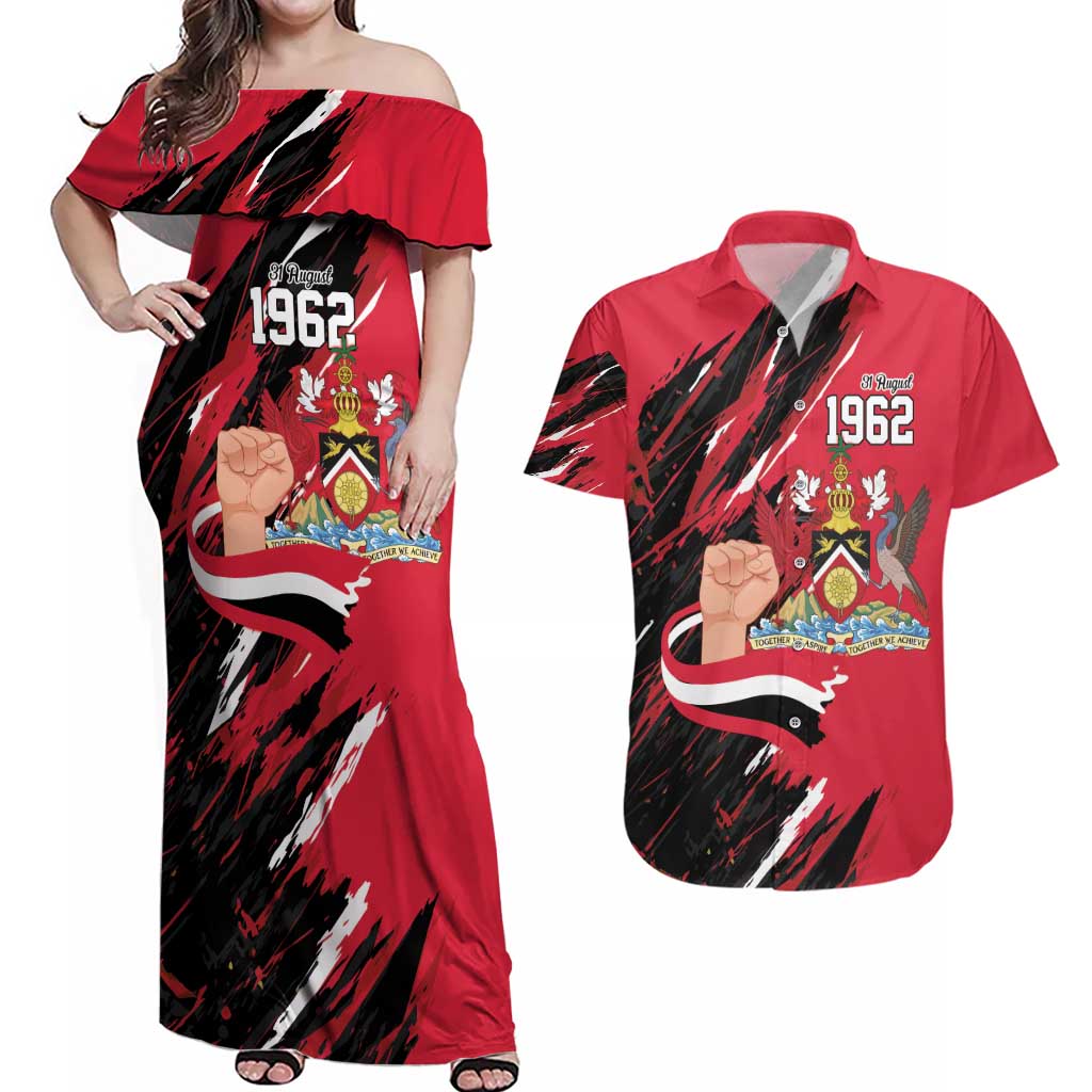 Trinidad and Tobago 1962 Personalized Couples Matching Off Shoulder Maxi Dress and Hawaiian Shirt Happy Independence Day August 31th - Wonder Print Shop
