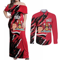 Trinidad and Tobago 1962 Personalized Couples Matching Off Shoulder Maxi Dress and Long Sleeve Button Shirt Happy Independence Day August 31th - Wonder Print Shop