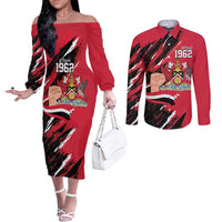 Trinidad and Tobago 1962 Personalized Couples Matching Off The Shoulder Long Sleeve Dress and Long Sleeve Button Shirt Happy Independence Day August 31th - Wonder Print Shop