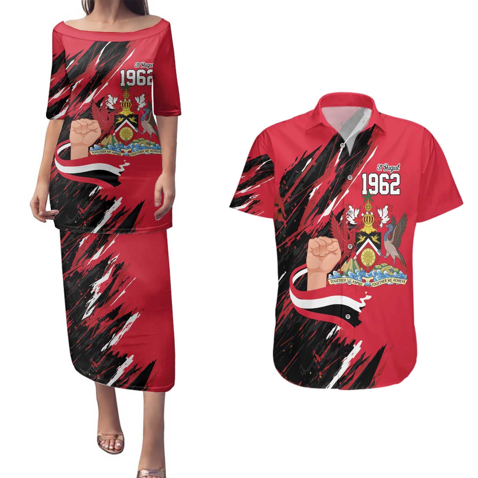 Trinidad and Tobago 1962 Personalized Couples Matching Puletasi and Hawaiian Shirt Happy Independence Day August 31th - Wonder Print Shop
