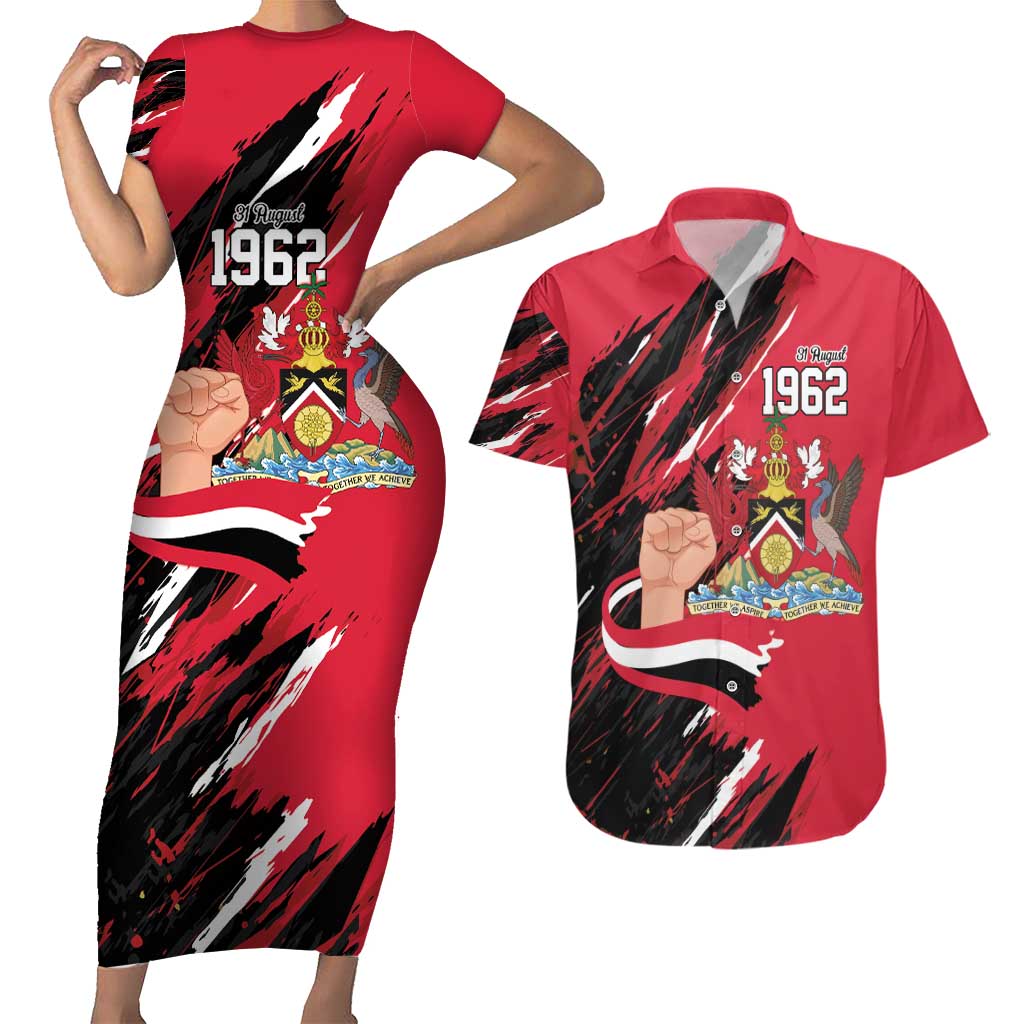 Trinidad and Tobago 1962 Personalized Couples Matching Short Sleeve Bodycon Dress and Hawaiian Shirt Happy Independence Day August 31th - Wonder Print Shop