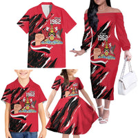 Trinidad and Tobago 1962 Personalized Family Matching Off The Shoulder Long Sleeve Dress and Hawaiian Shirt Happy Independence Day August 31th - Wonder Print Shop