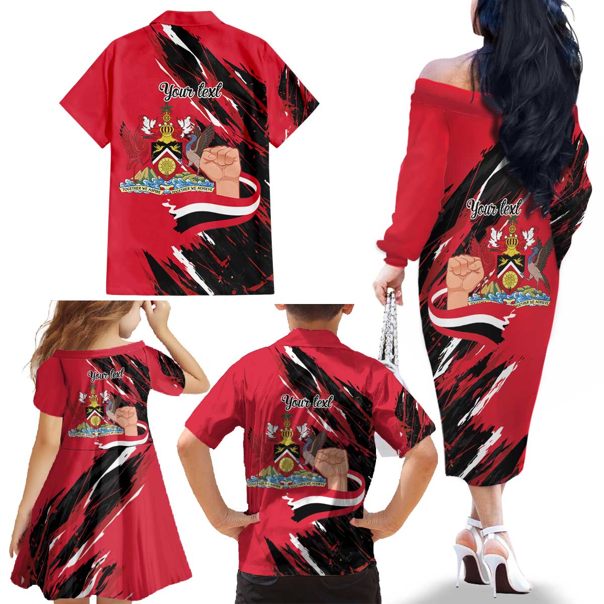 Trinidad and Tobago 1962 Personalized Family Matching Off The Shoulder Long Sleeve Dress and Hawaiian Shirt Happy Independence Day August 31th - Wonder Print Shop