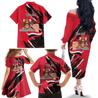 Trinidad and Tobago 1962 Personalized Family Matching Off The Shoulder Long Sleeve Dress and Hawaiian Shirt Happy Independence Day August 31th - Wonder Print Shop