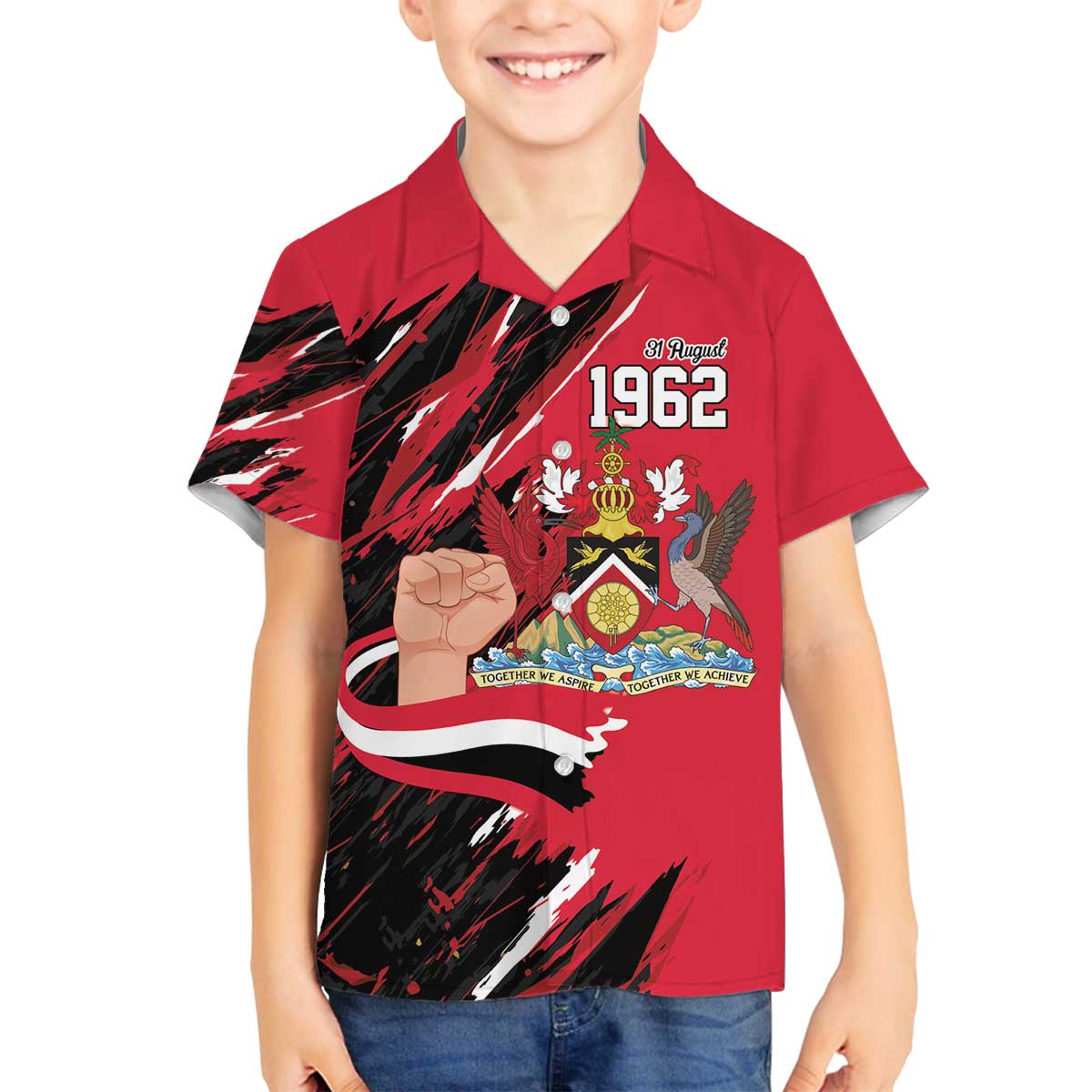 Trinidad and Tobago 1962 Personalized Family Matching Off The Shoulder Long Sleeve Dress and Hawaiian Shirt Happy Independence Day August 31th - Wonder Print Shop