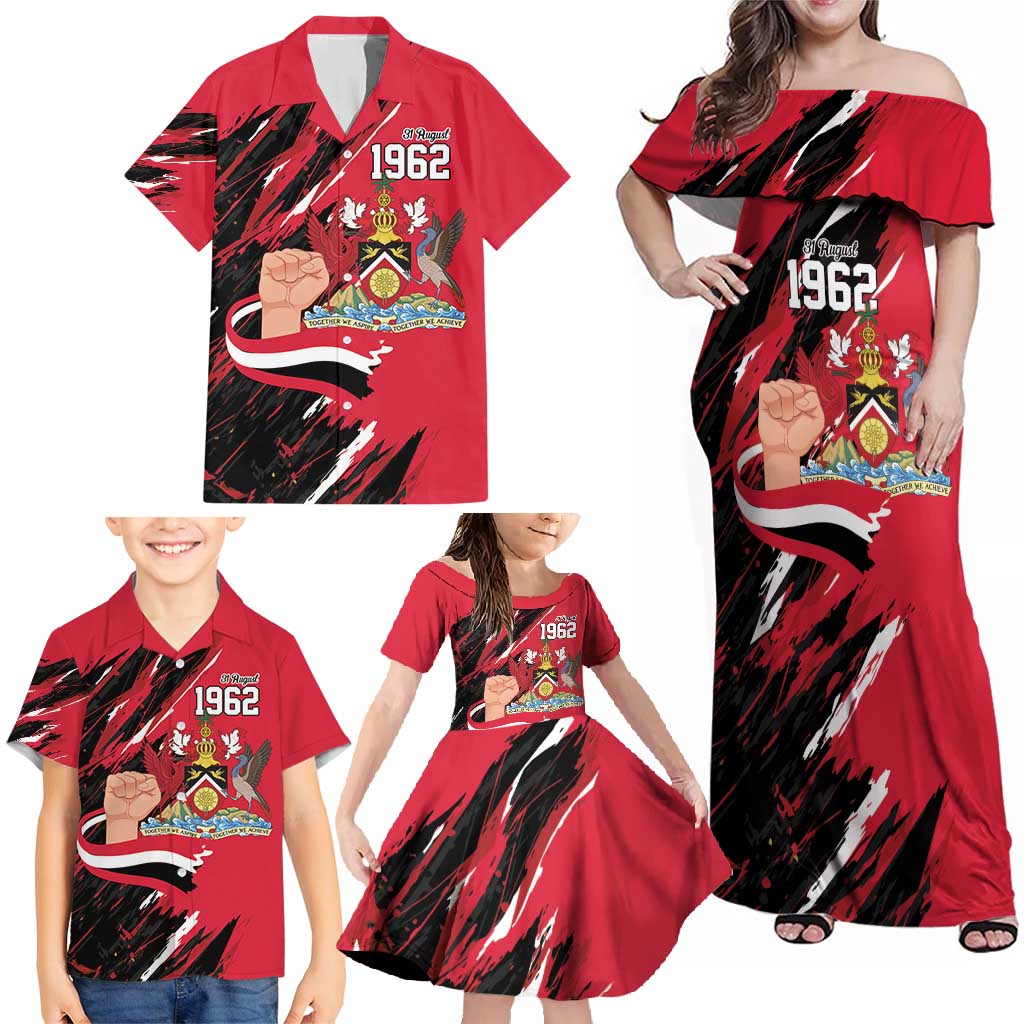 Trinidad and Tobago 1962 Personalized Family Matching Off Shoulder Maxi Dress and Hawaiian Shirt Happy Independence Day August 31th - Wonder Print Shop
