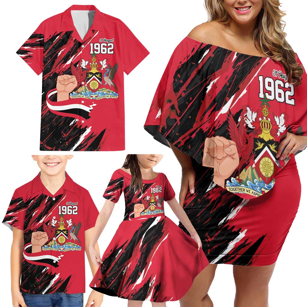 Trinidad and Tobago 1962 Personalized Family Matching Off Shoulder Short Dress and Hawaiian Shirt Happy Independence Day August 31th - Wonder Print Shop