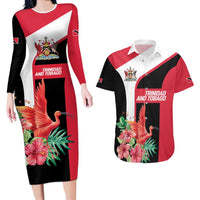 Trinidad and Tobago Personalized Couples Matching Long Sleeve Bodycon Dress and Hawaiian Shirt Scarlet Ibis Tropical - Wonder Print Shop