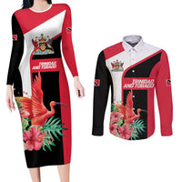Trinidad and Tobago Personalized Couples Matching Long Sleeve Bodycon Dress and Long Sleeve Button Shirt Scarlet Ibis Tropical - Wonder Print Shop