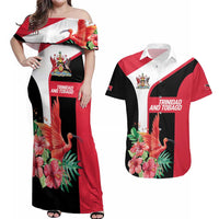 Trinidad and Tobago Personalized Couples Matching Off Shoulder Maxi Dress and Hawaiian Shirt Scarlet Ibis Tropical - Wonder Print Shop