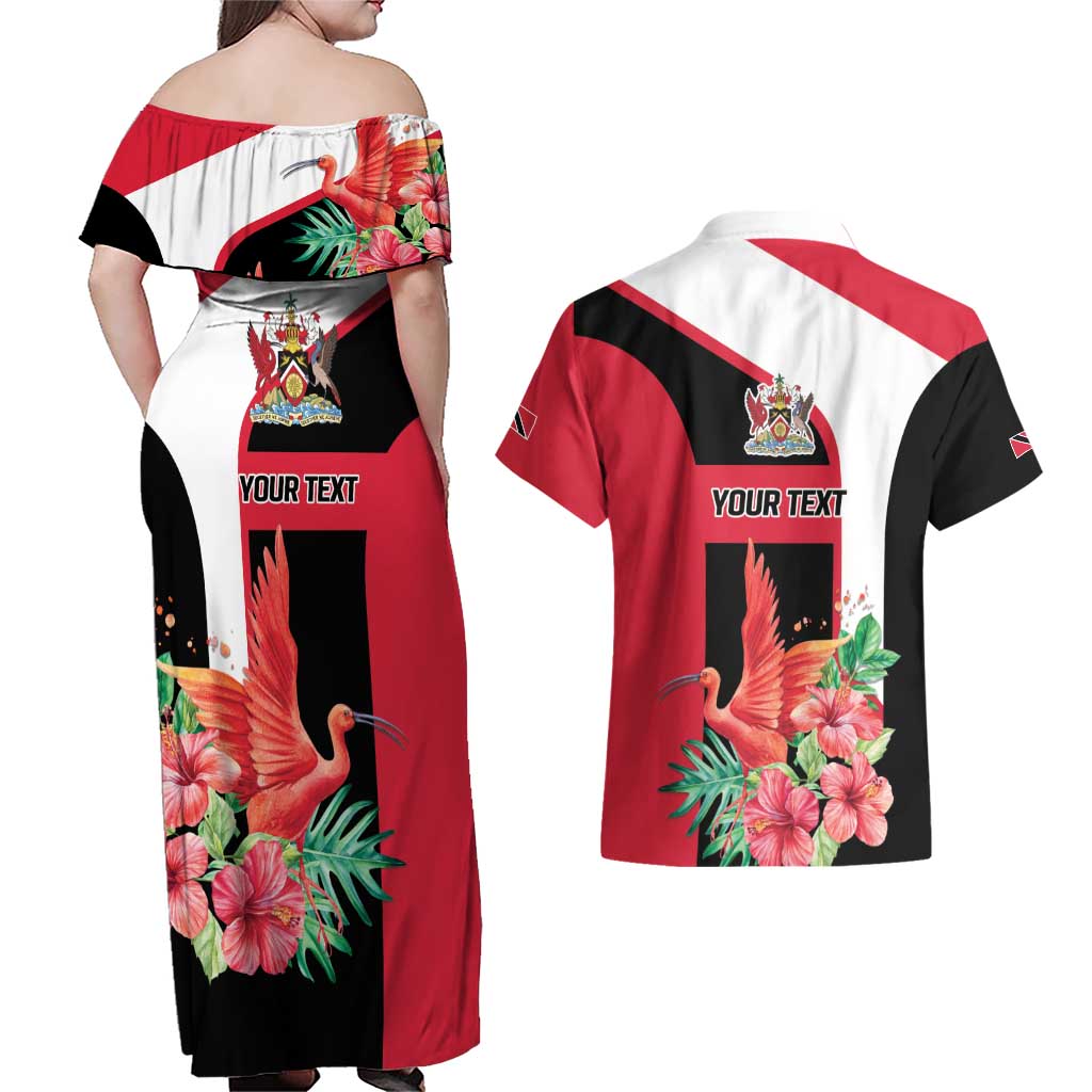 Trinidad and Tobago Personalized Couples Matching Off Shoulder Maxi Dress and Hawaiian Shirt Scarlet Ibis Tropical - Wonder Print Shop