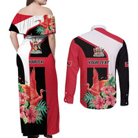Trinidad and Tobago Personalized Couples Matching Off Shoulder Maxi Dress and Long Sleeve Button Shirt Scarlet Ibis Tropical - Wonder Print Shop