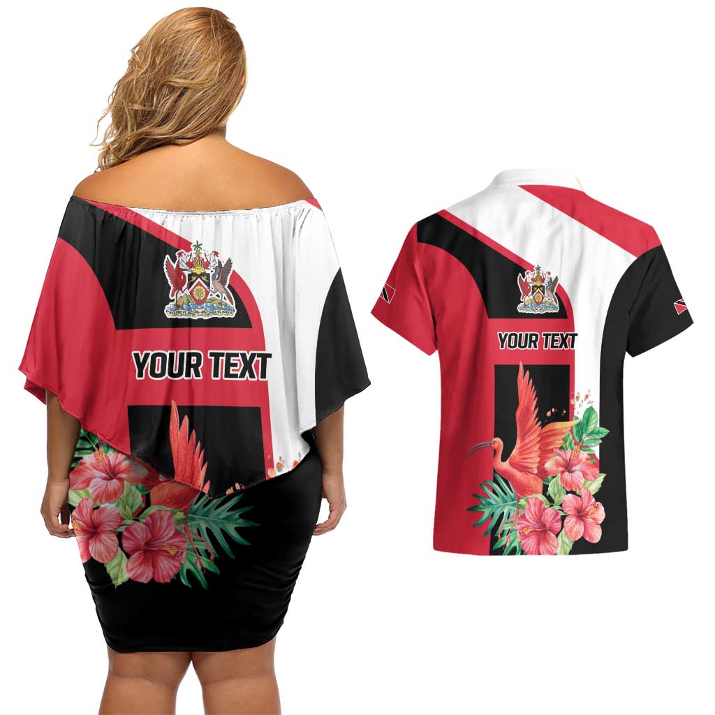 Trinidad and Tobago Personalized Couples Matching Off Shoulder Short Dress and Hawaiian Shirt Scarlet Ibis Tropical - Wonder Print Shop