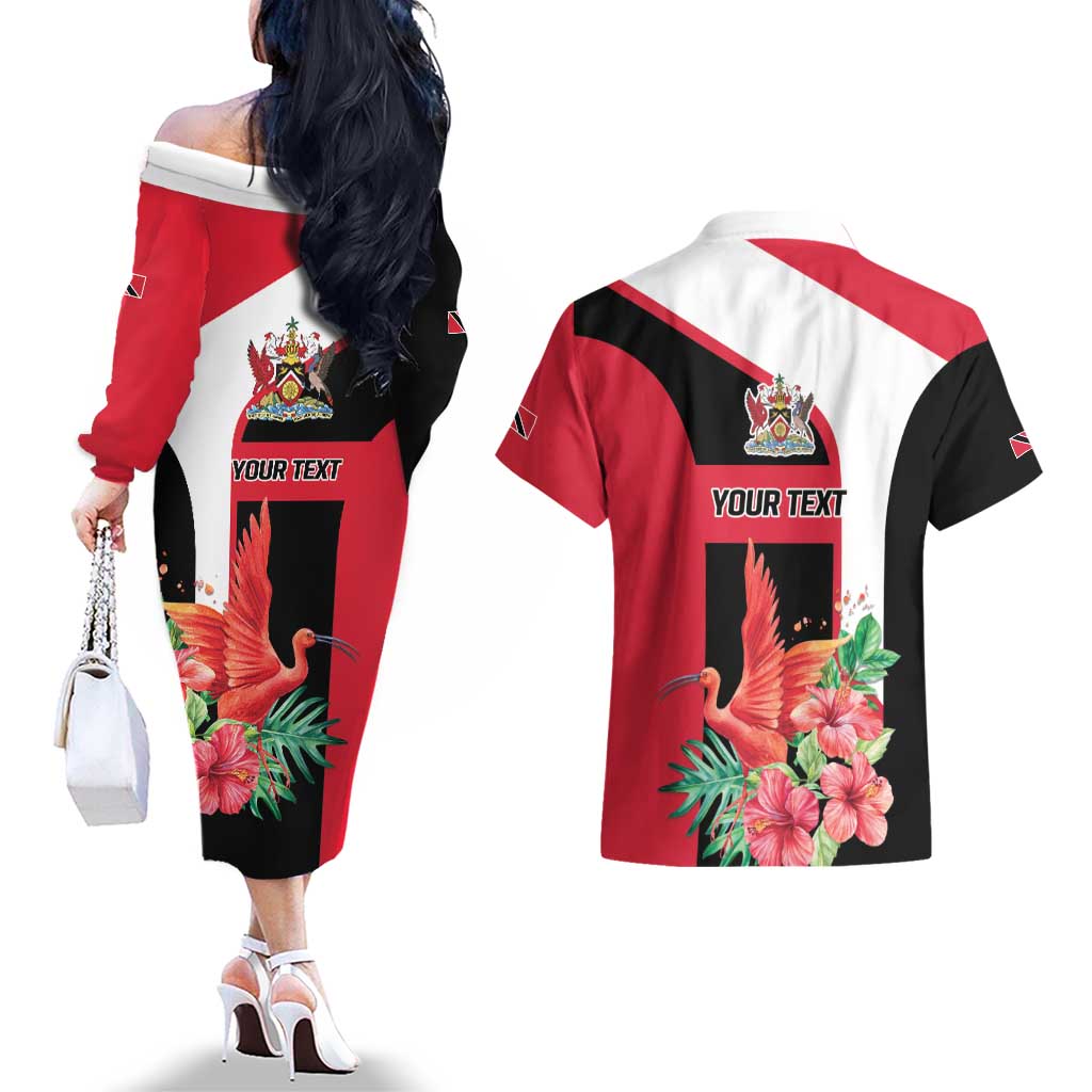 Trinidad and Tobago Personalized Couples Matching Off The Shoulder Long Sleeve Dress and Hawaiian Shirt Scarlet Ibis Tropical - Wonder Print Shop