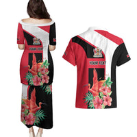 Trinidad and Tobago Personalized Couples Matching Puletasi and Hawaiian Shirt Scarlet Ibis Tropical - Wonder Print Shop