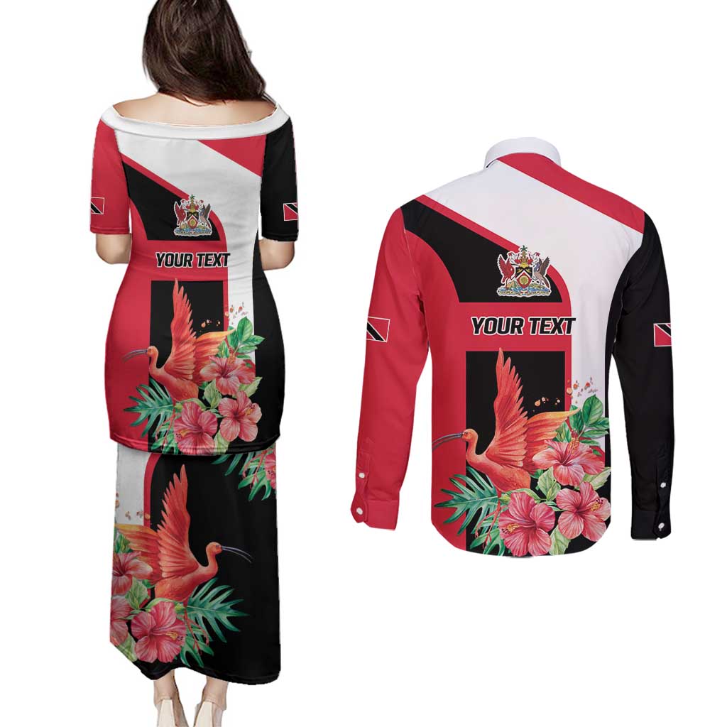 Trinidad and Tobago Personalized Couples Matching Puletasi and Long Sleeve Button Shirt Scarlet Ibis Tropical - Wonder Print Shop