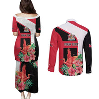 Trinidad and Tobago Personalized Couples Matching Puletasi and Long Sleeve Button Shirt Scarlet Ibis Tropical - Wonder Print Shop