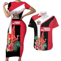 Trinidad and Tobago Personalized Couples Matching Short Sleeve Bodycon Dress and Hawaiian Shirt Scarlet Ibis Tropical - Wonder Print Shop