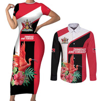 Trinidad and Tobago Personalized Couples Matching Short Sleeve Bodycon Dress and Long Sleeve Button Shirt Scarlet Ibis Tropical - Wonder Print Shop
