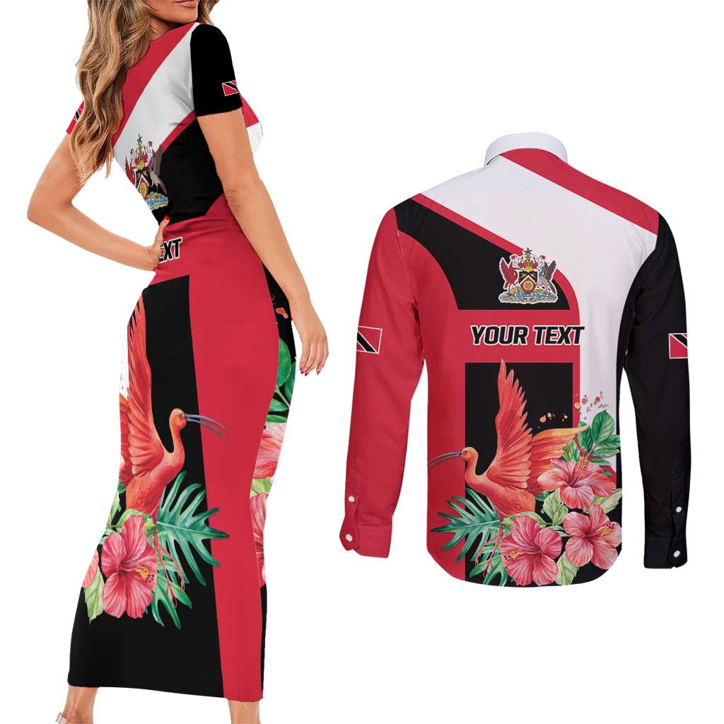 Trinidad and Tobago Personalized Couples Matching Short Sleeve Bodycon Dress and Long Sleeve Button Shirt Scarlet Ibis Tropical - Wonder Print Shop