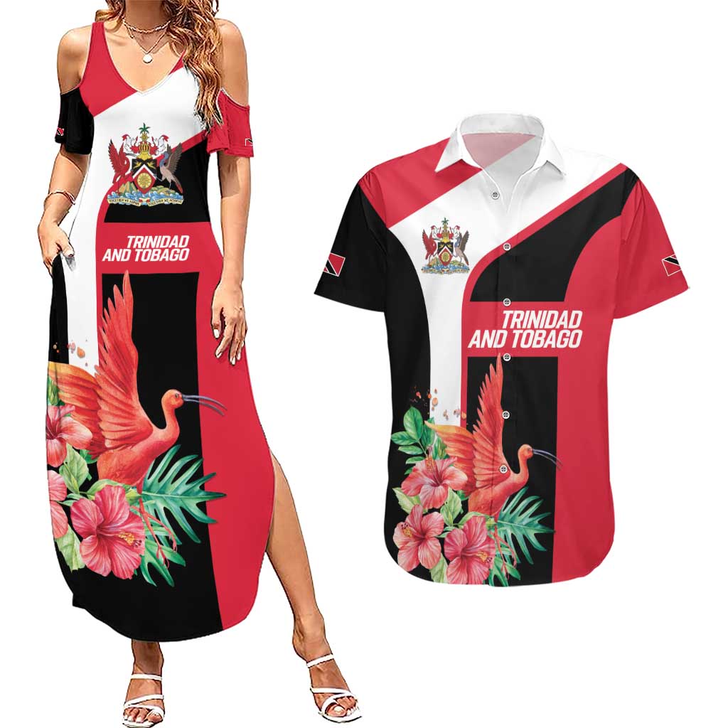 Trinidad and Tobago Personalized Couples Matching Summer Maxi Dress and Hawaiian Shirt Scarlet Ibis Tropical - Wonder Print Shop
