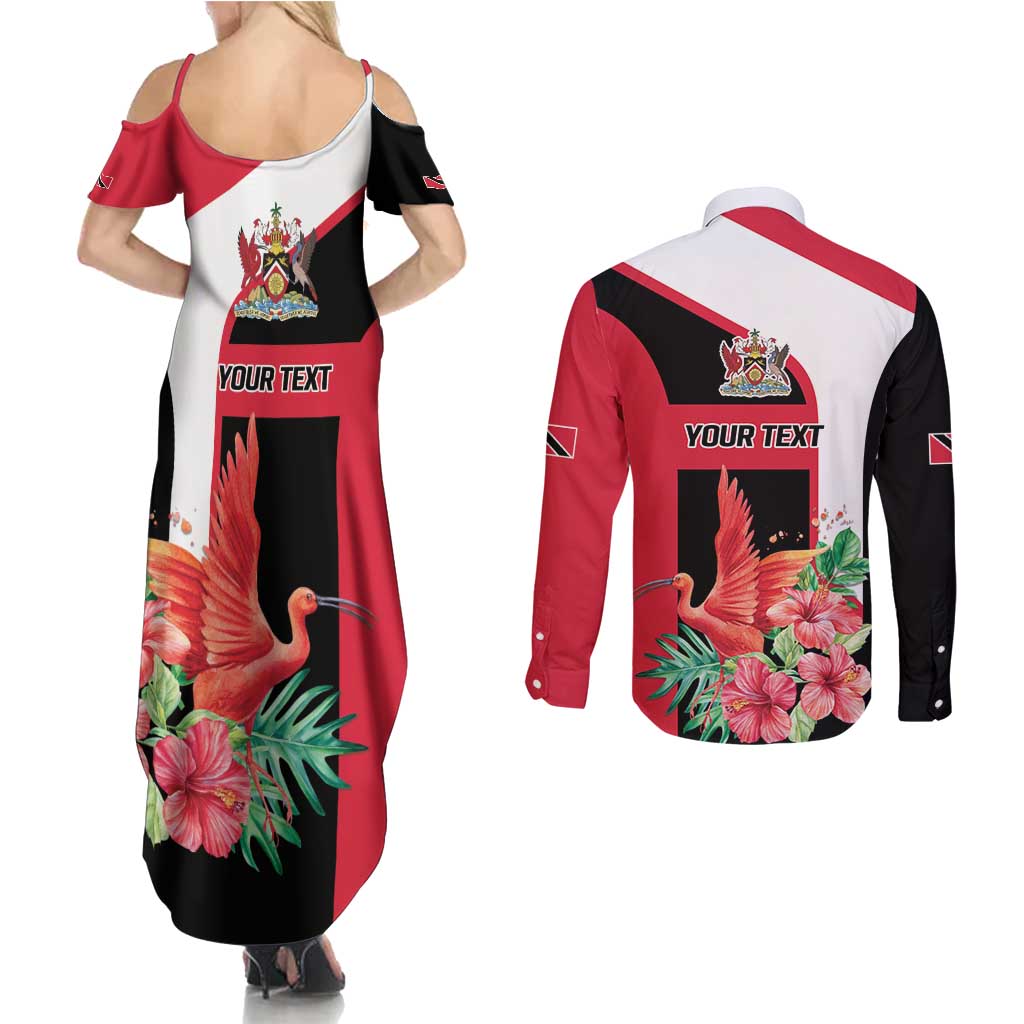 Trinidad and Tobago Personalized Couples Matching Summer Maxi Dress and Long Sleeve Button Shirt Scarlet Ibis Tropical - Wonder Print Shop