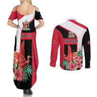 Trinidad and Tobago Personalized Couples Matching Summer Maxi Dress and Long Sleeve Button Shirt Scarlet Ibis Tropical - Wonder Print Shop