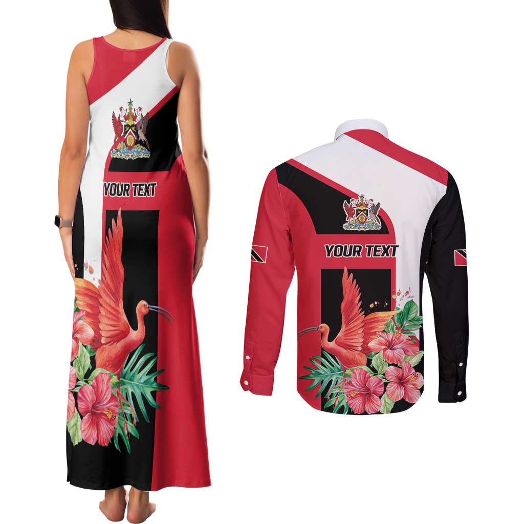 Trinidad and Tobago Personalized Couples Matching Tank Maxi Dress and Long Sleeve Button Shirt Scarlet Ibis Tropical - Wonder Print Shop