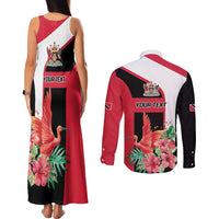 Trinidad and Tobago Personalized Couples Matching Tank Maxi Dress and Long Sleeve Button Shirt Scarlet Ibis Tropical - Wonder Print Shop