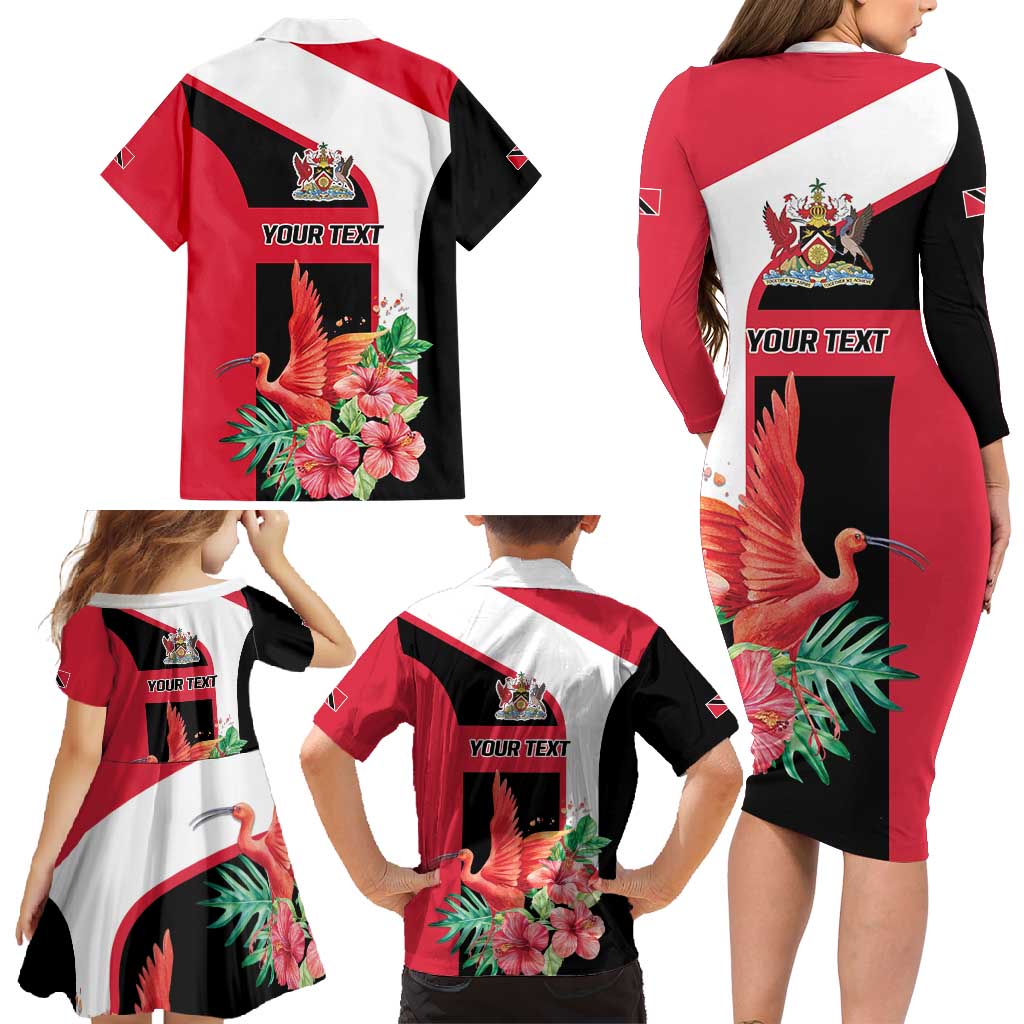 Trinidad and Tobago Personalized Family Matching Long Sleeve Bodycon Dress and Hawaiian Shirt Scarlet Ibis Tropical - Wonder Print Shop