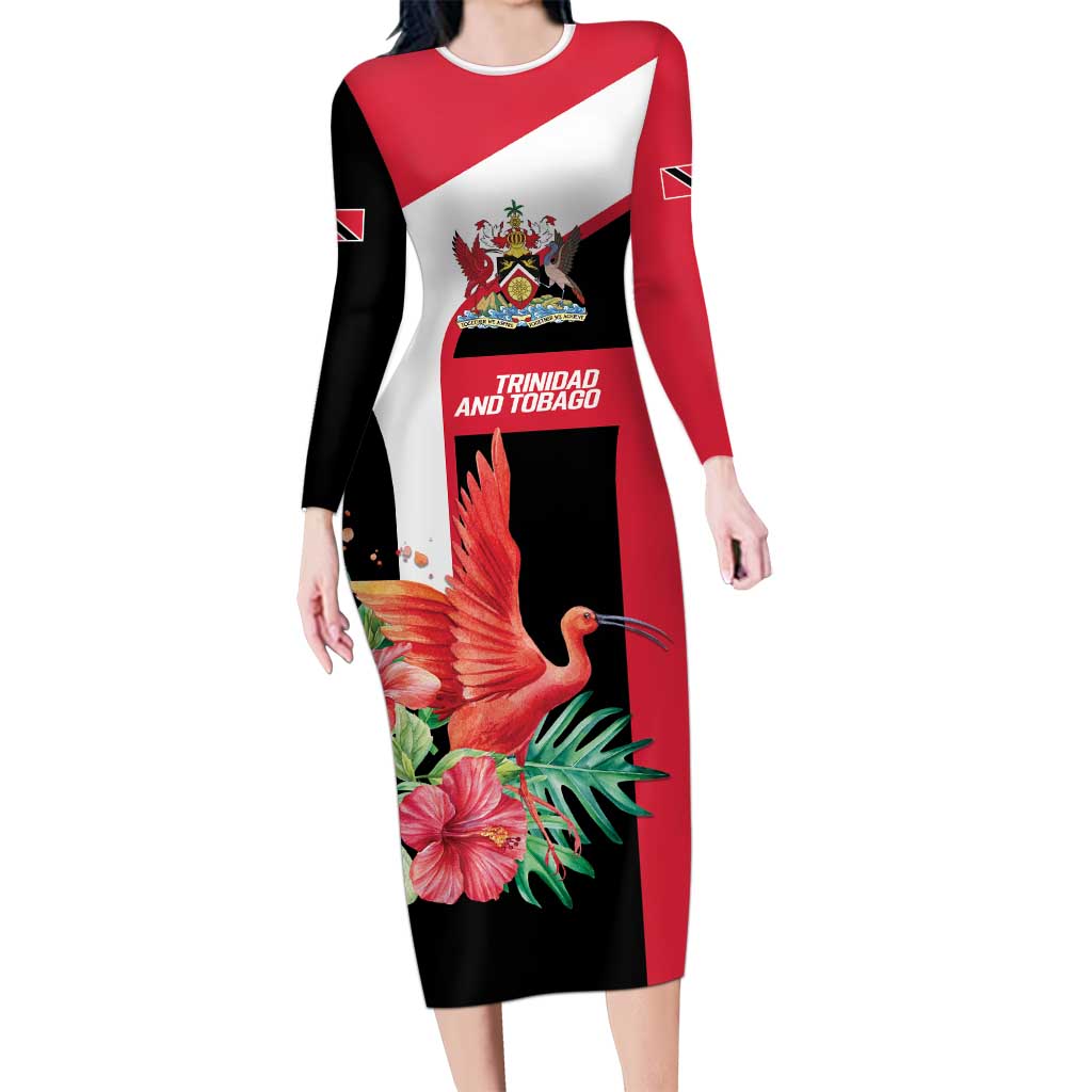 Trinidad and Tobago Personalized Family Matching Long Sleeve Bodycon Dress and Hawaiian Shirt Scarlet Ibis Tropical - Wonder Print Shop